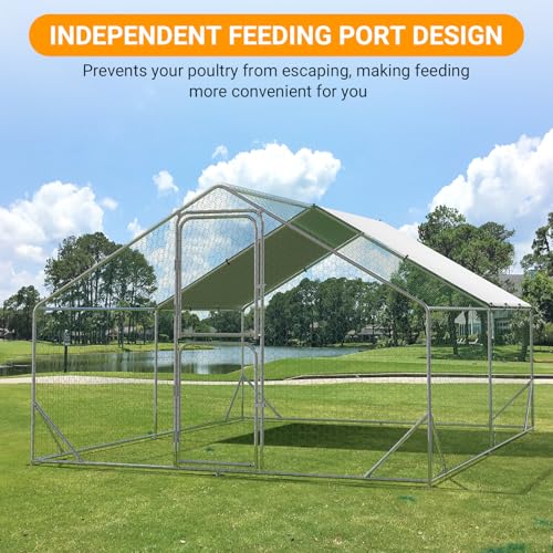 Large Metal Chicken Coop for 12-20 Chickens, Walk in Chicken Coop with Cover, Heavy Duty Poultry Cage for Chicken Run