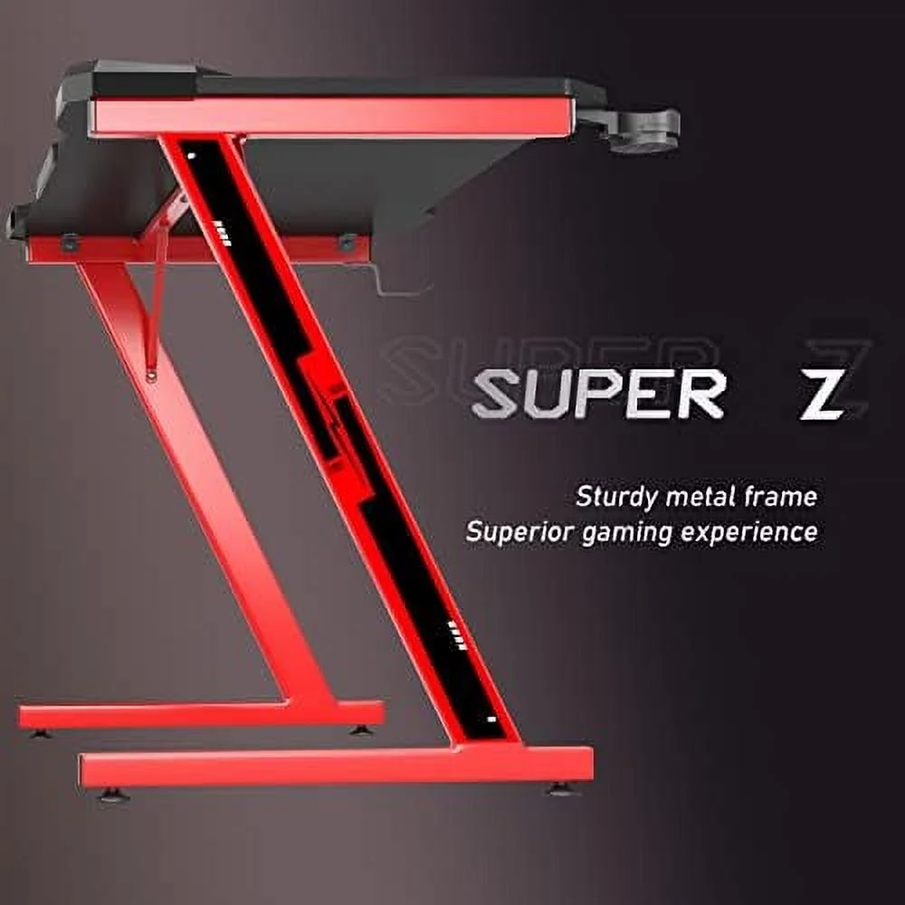CGFHYP Gaming Desk  Computer Desk with Carbon Fiber Surface  Gaming Table Z Shaped PC Gaming Workstation Home Office Desks with Cup Holder and