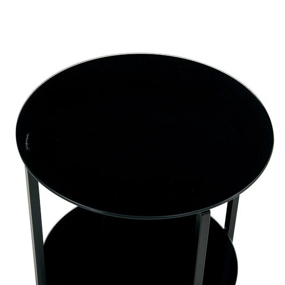 2 PCS Set Black Tempered Glass End Tables with Heavy-Duty Metal Frame Side Tables for Bedroom Living Room (Black)