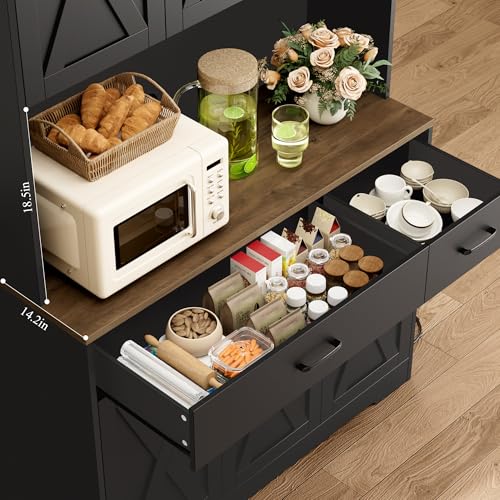 HOSTACK 71" Pantry Cabinet with Charging Station, Tall Kitchen Pantry Storage Cabinet with Microwave Stand