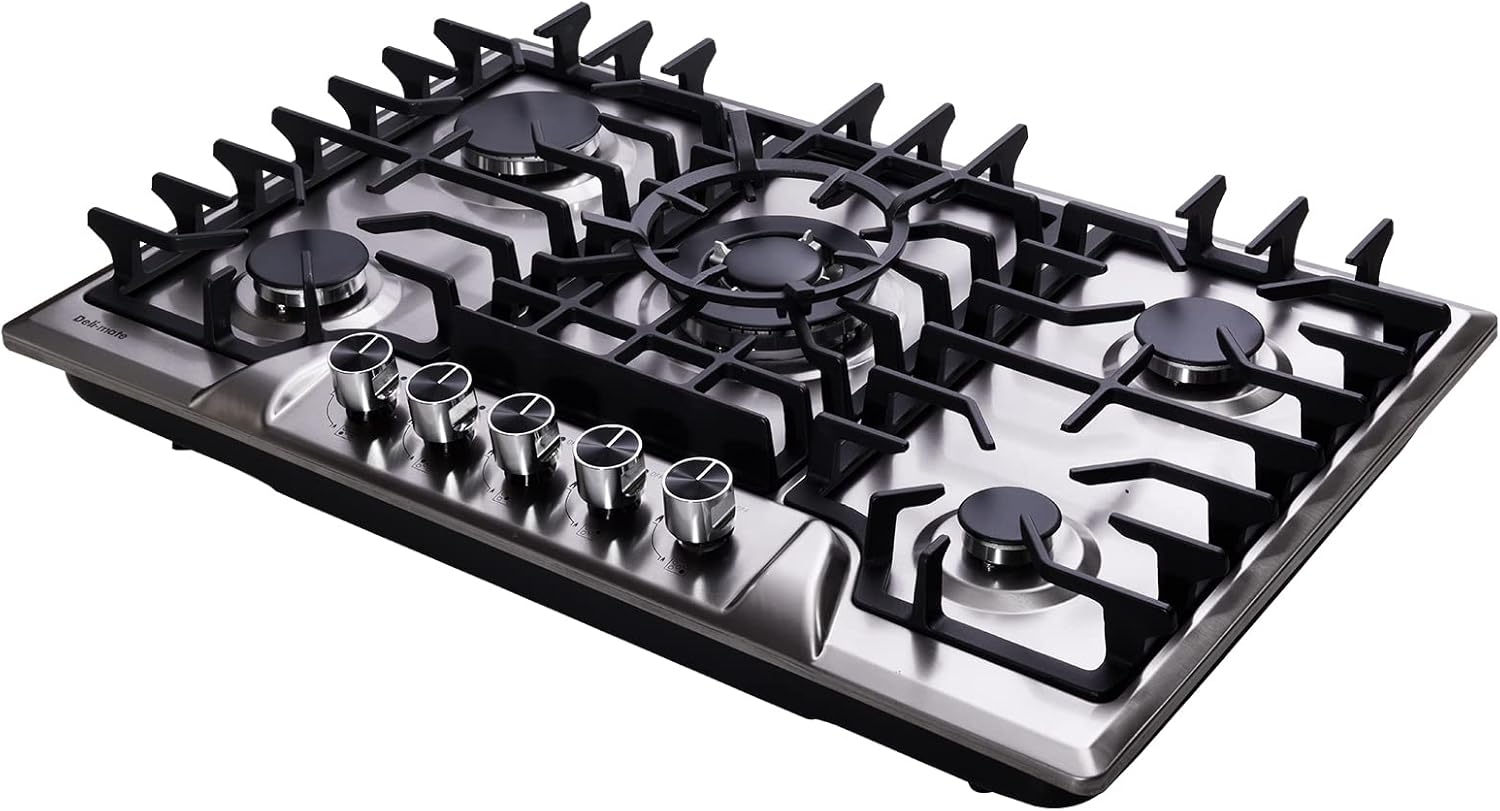 30 Inch Gas Cooktop, Stainless Steel Built-in 5 Burners Gas Stovetop LPG/NG Convertible Gas Stove Top Dual Fuel Gas Hob DM5722