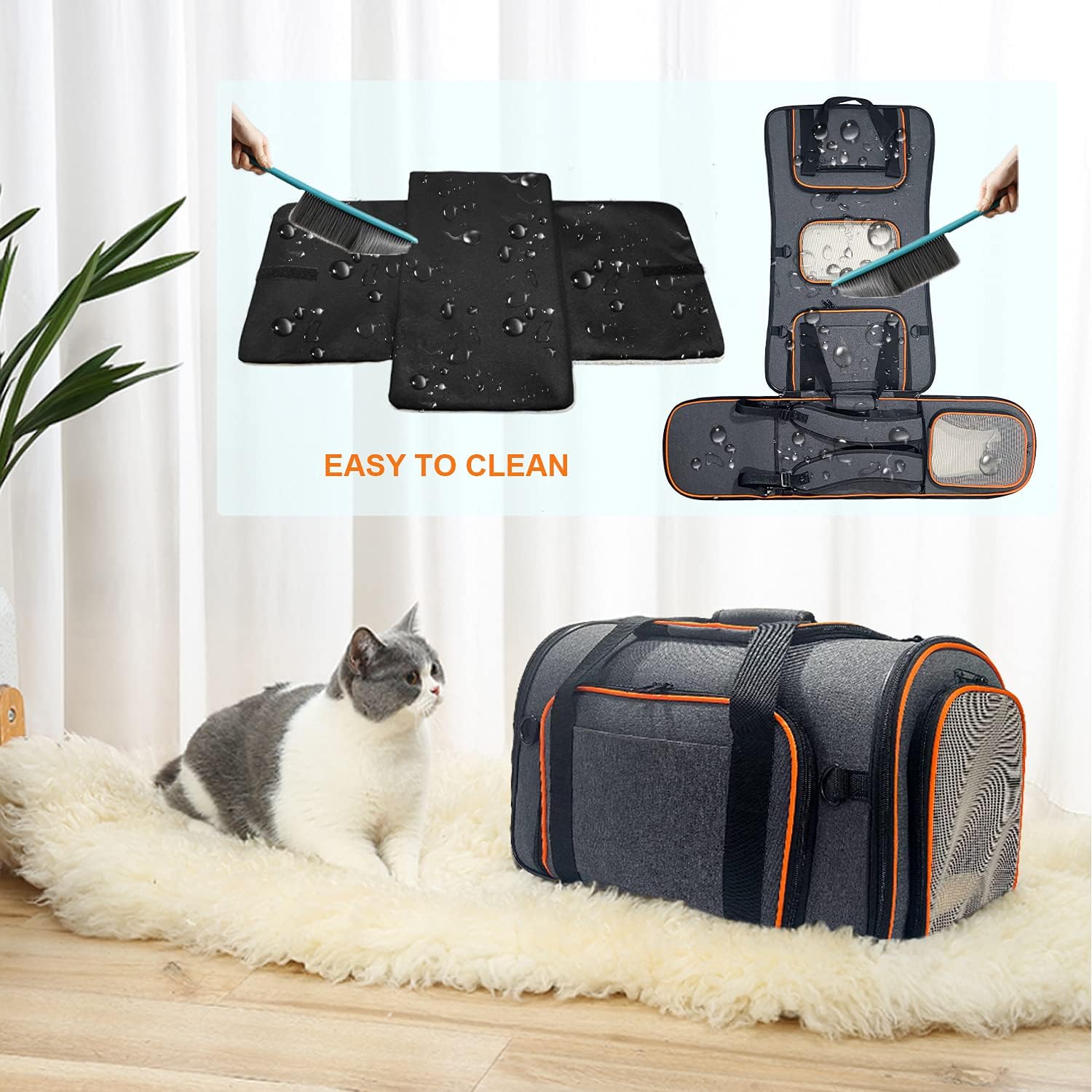 Cat Carrier, 3 Sides Expandable Foldable Pet Carrier for Medium Cat Small Dog
