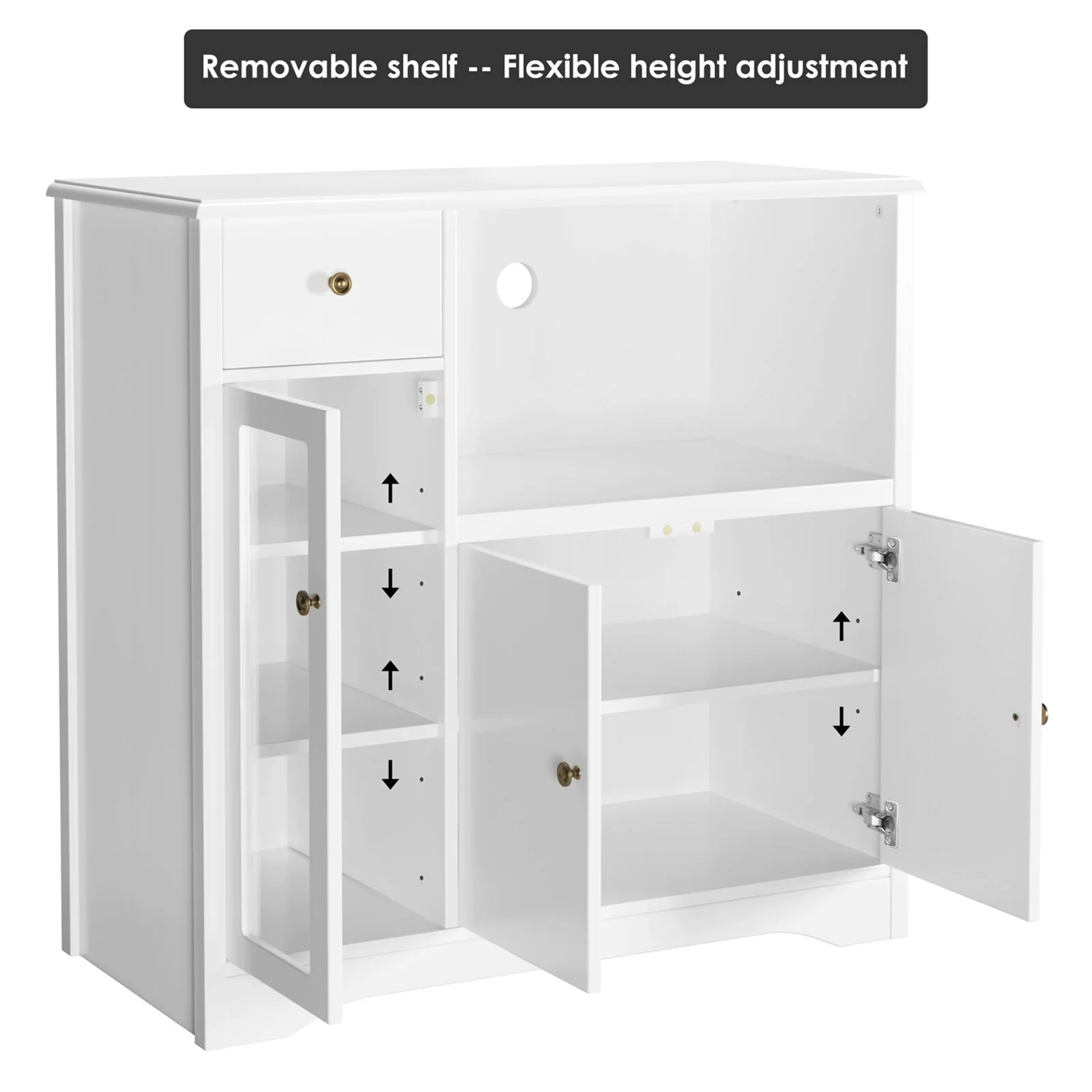 Homfa Microwave Cabinet with Hutch, Kitchen Pantry Cabinet Sideboard with Adjustable Shelves and Drawer for Dining Room, White