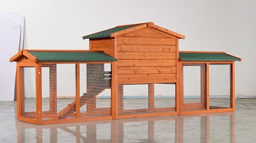122" Large Chicken Coop with Run,Outdoor Chicken Run W/Nesting Box & Perch,Wooden Hen House W/Ramp & Sliding Trays