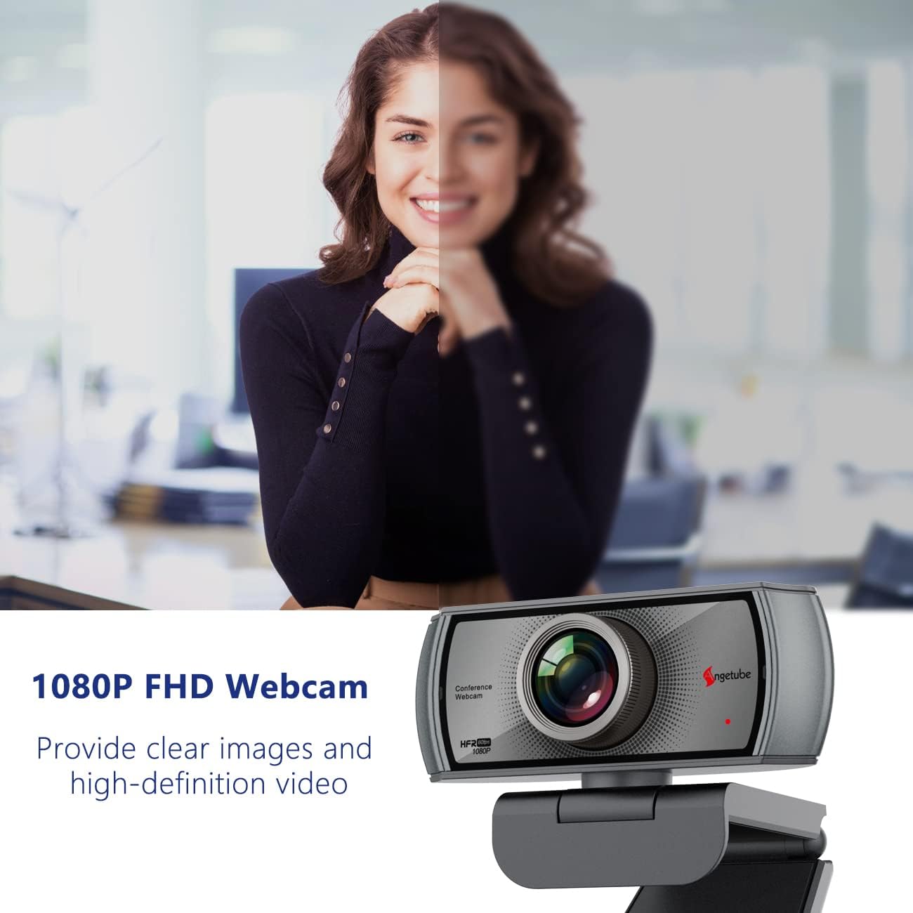 1080P 60fps Webcam with Microphone - 120° Wide Angle Built-in Dual Noise Reduction Mics