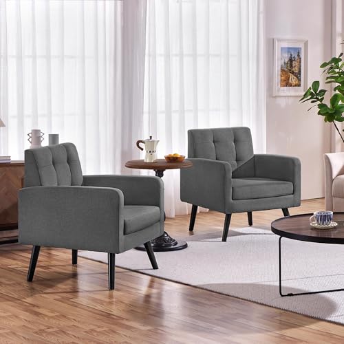 Yaheetech Mid-Century Accent Chairs, PU Leather Modern Upholstered Living Room Chair