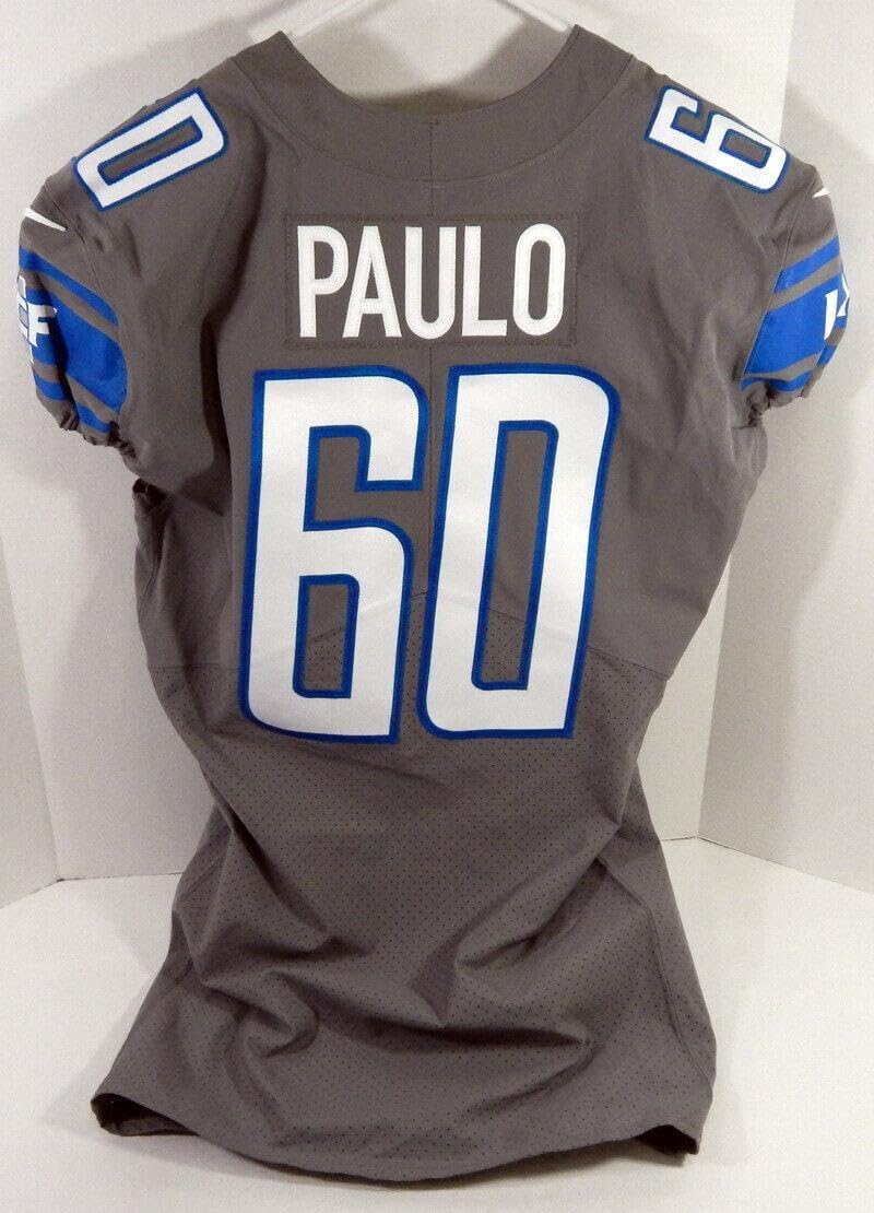 2022 Detroit Lions Darrin Paulo #60 Game Issued Grey Jersey Color Rush 11 - Unsigned NFL Game Used Jerseys