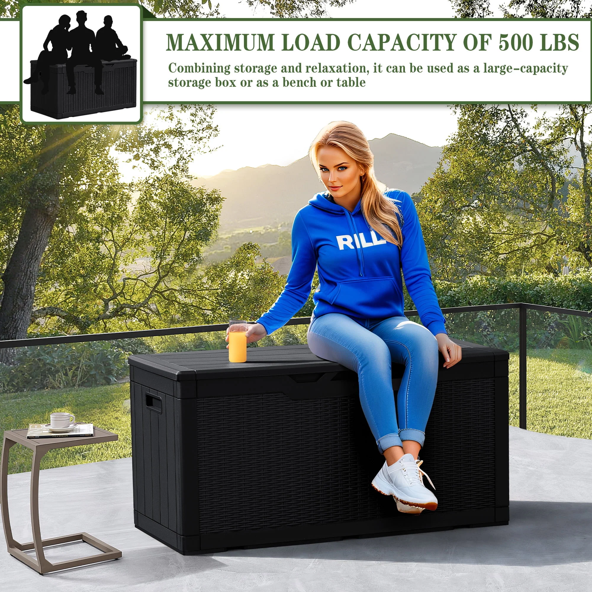 Homall 100 Gallon Outdoor Box Deck Plastic Resin Storage Box, Black