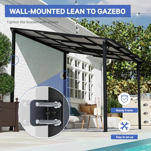 SUNSITT 8&rsquo; x 10&rsquo; Gazebo, Outdoor Lean to Gazebo Pergola w/Drainage Holes