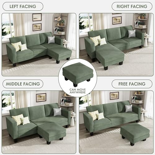 YESHOMY L-Shaped Convertible Sectional Sofa 3 Seater with Corduroy Fabric, Complete with Mobile Footrest, for Living Room, Apartment and Office, 70"