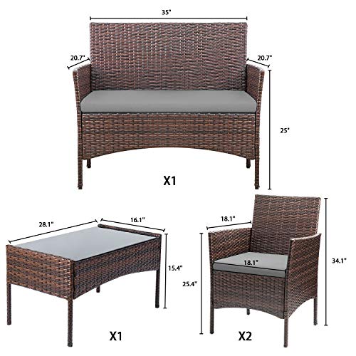 Homall 4 Pieces Outdoor Patio Furniture Sets Rattan Chair Wicker Set