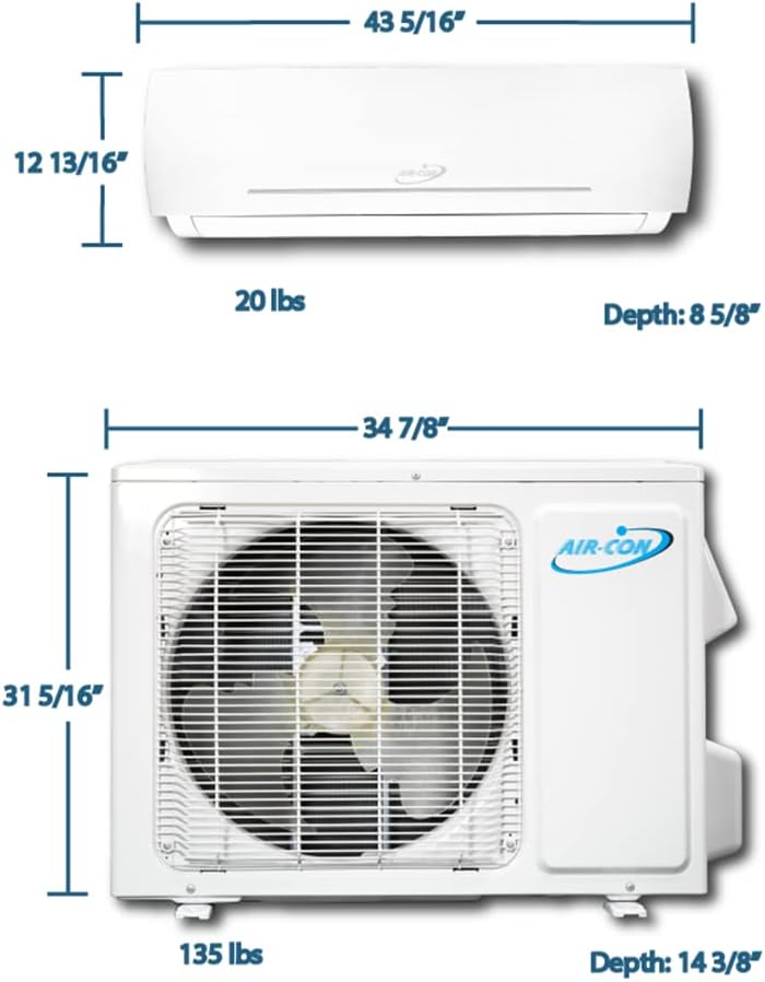Air-Con Blue Series 3 Ductless Mini Split Air Conditioner Inverter Heat Pump Complete Unit with 15 ft Kit (24,000 BTU)