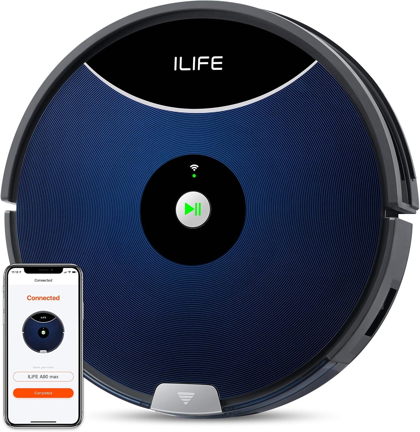ILIFE A80 Max Robot Vacuum Cleaner, 2000Pa Max Suction, Wi-Fi Connected, Works with Alexa, 2-in-1 Roller Brush, Self-Charging, Slim and Quiet