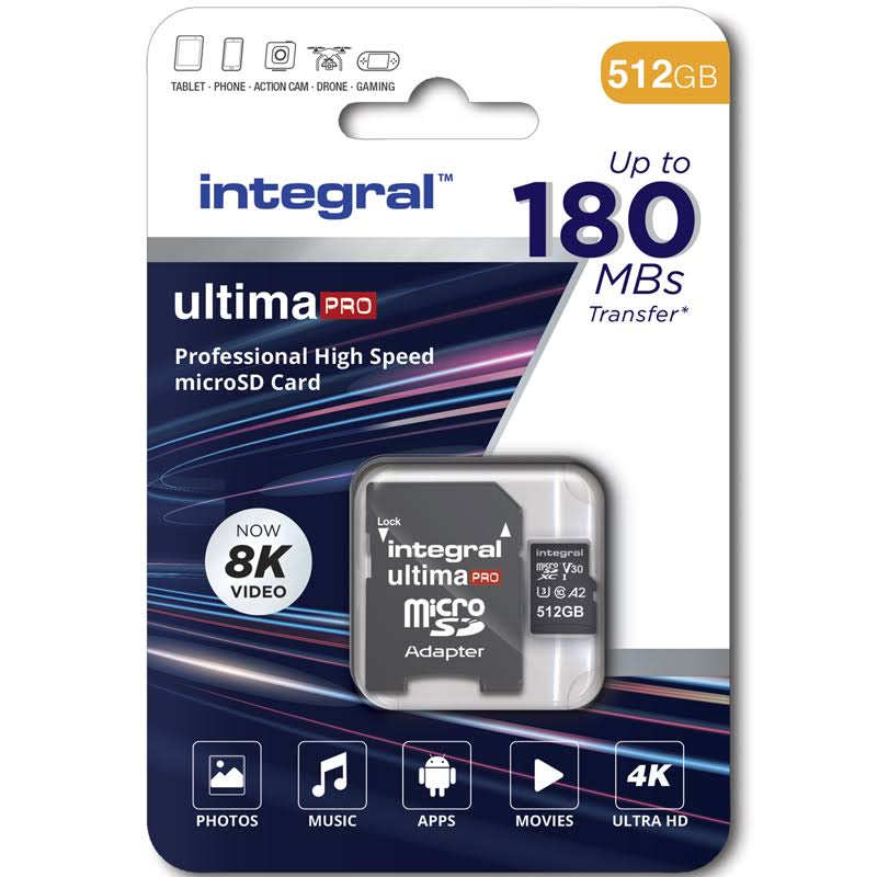 Integral 512gb UltimaPro A2 V30 High Speed Micro SD Card (sdxc) UHS-I