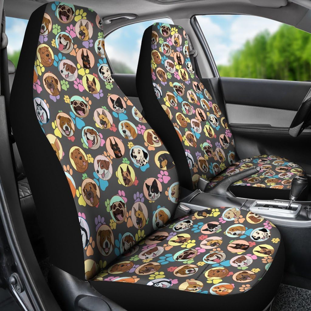 DealioHound Dogs Galore (Paw Prints) Microfiber Car Seat Covers/Protectors - Universal Fit (Set of 2) Pack of 2