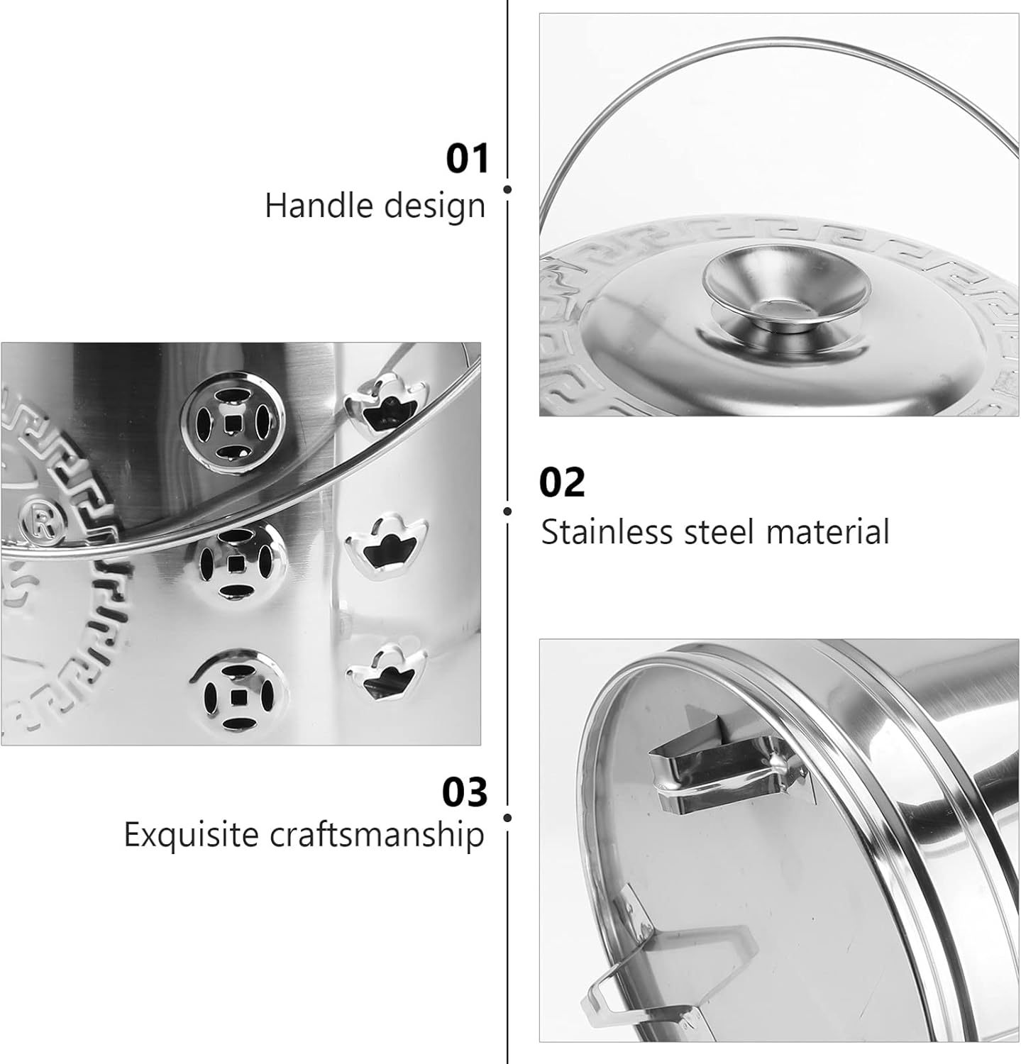 1Set Stainless Steel Burn Barrel Metal Incinerator Can with Burning Tong Garden Furnace for Wood Rubbish Leaves Burning Silver