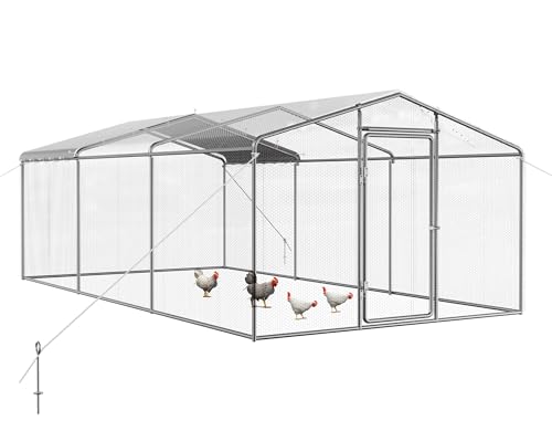 Jocisland 9x25.3x6.4 FT Large Walk-in Chicken Coop with 2 Hinged Doors, Dome Roof, PE Cover & Wire Mesh for Backyard Hen, Rabbit, Duck