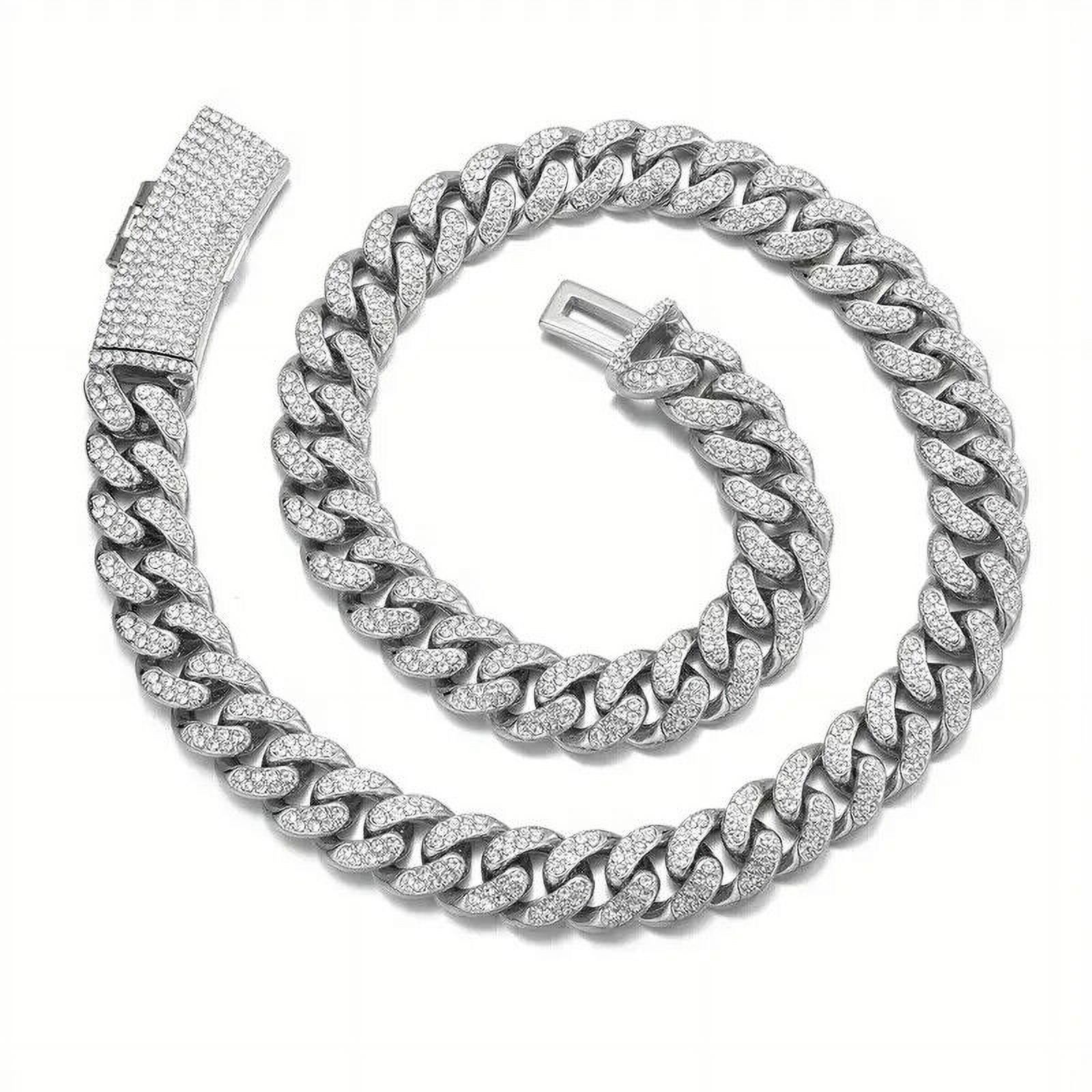 HIP HOP SILVER PLATED 13MM 18" ICED CUBIZ ZIRCONIA CUBAN CHOKER CHAIN NECKLACE
