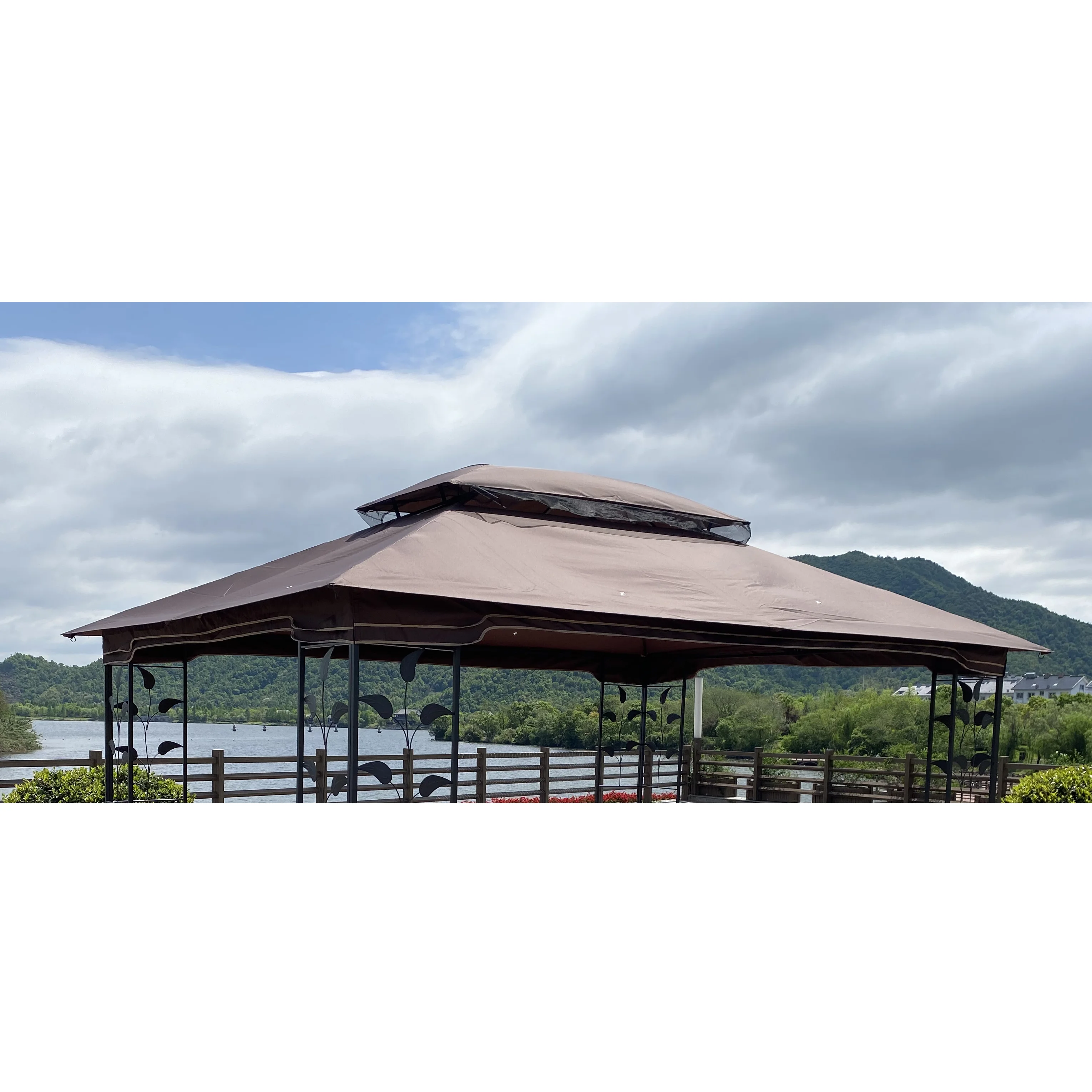 BMTBUY 13x10 Ft Patio Double Roof Gazebo Replacement Canopy Top Fabric,Brown