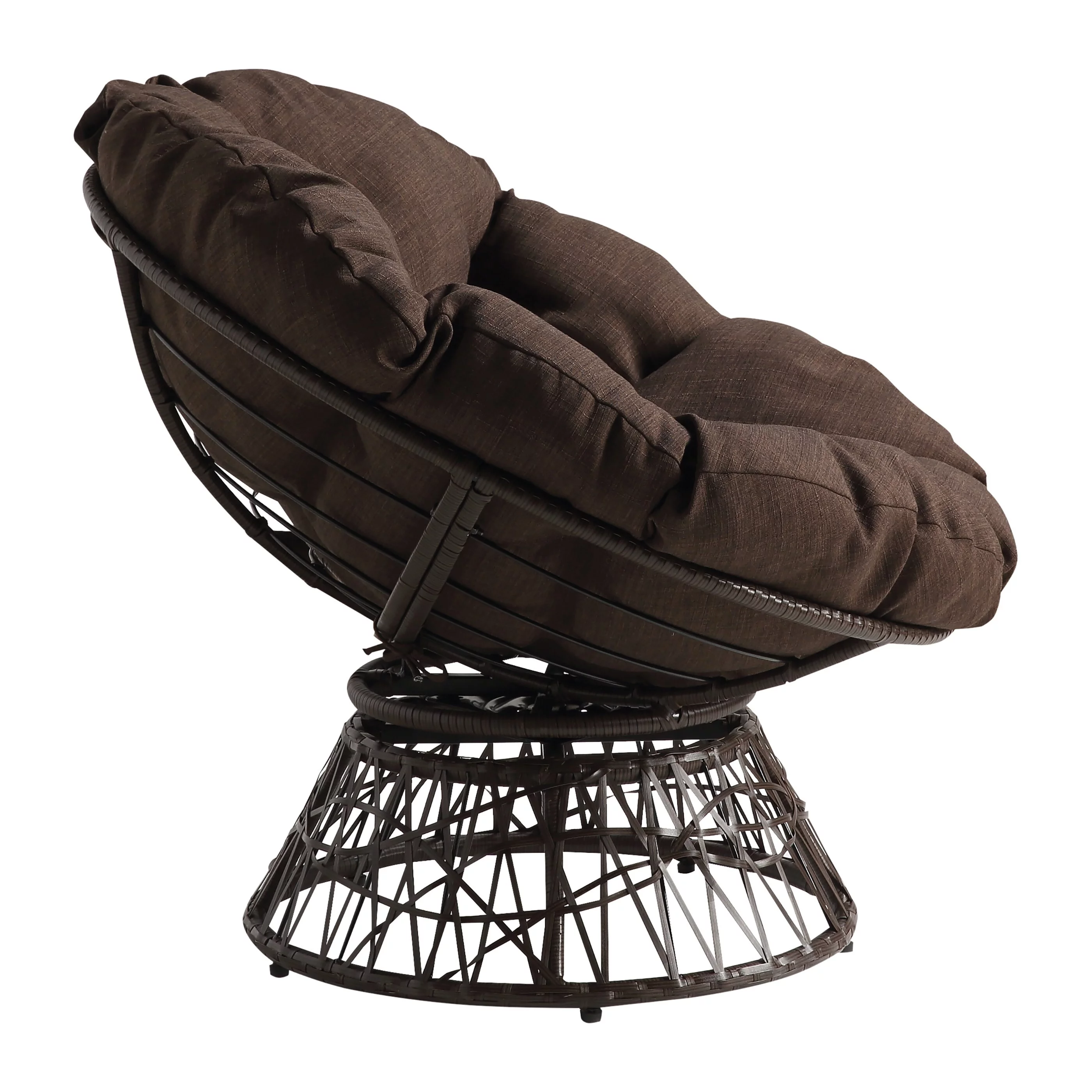 OS Home and Office Furniture Model Papasan Chair with Brown Round Pillow Cushion and Brown Wicker Weave