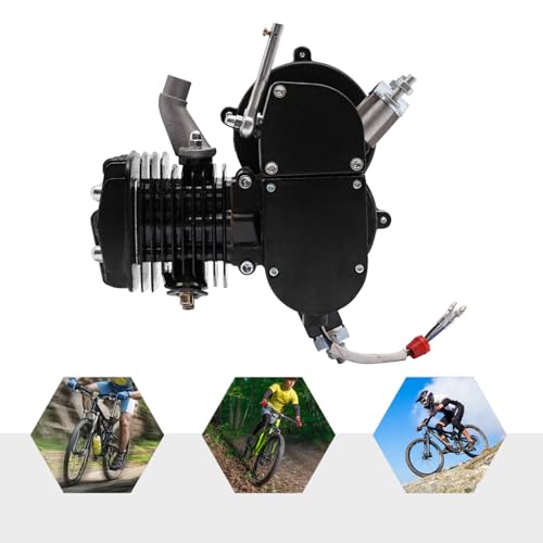 80CC 2-Stroke Petrol Gas Motor Engine Bike Single Cylinder Air-cooled Engine CDI for Bicycle Motorized 1.85KW 1.65HP 5500RPM (Black)