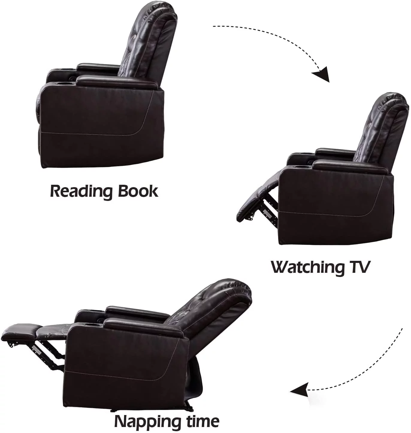 Ebello Power Recliner Chair, Leather Home Theater Seating, Living Room Chair Brown