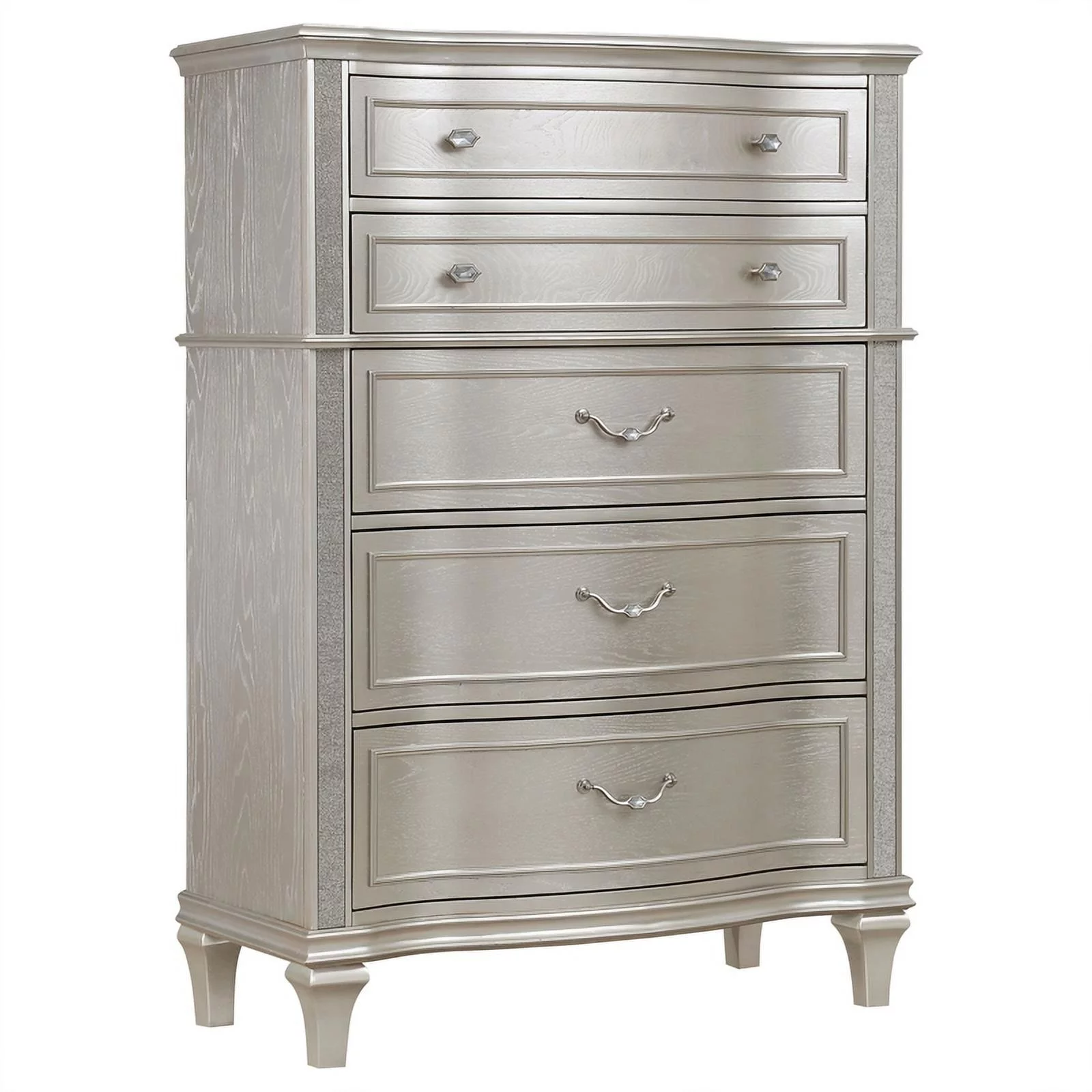 Maklaine 5-piece Wood Eastern King Bedroom Set Ivory and Silver Oak