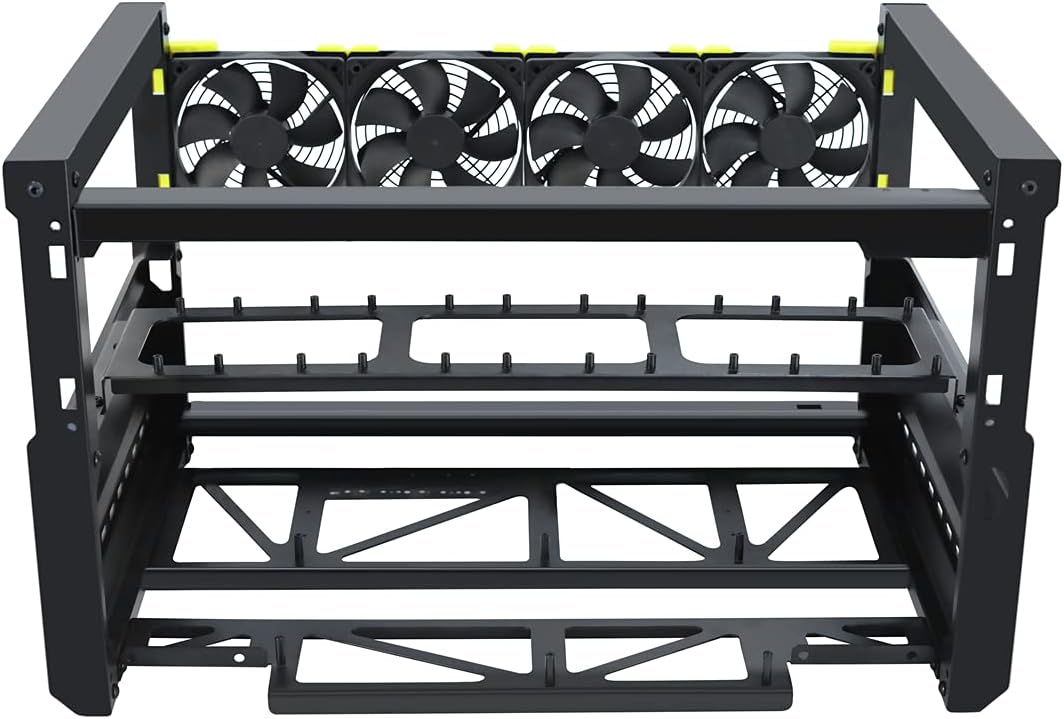 Mining Rig Frame, 6 GPU Aluminum Stackable Open Air Mining Case Computer Frame Miner Rig Case (T2 T3) (with Fans)