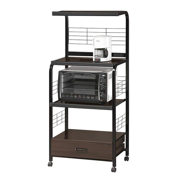 Crown Mark Kitchen Cart with Microwave Shelf, Black