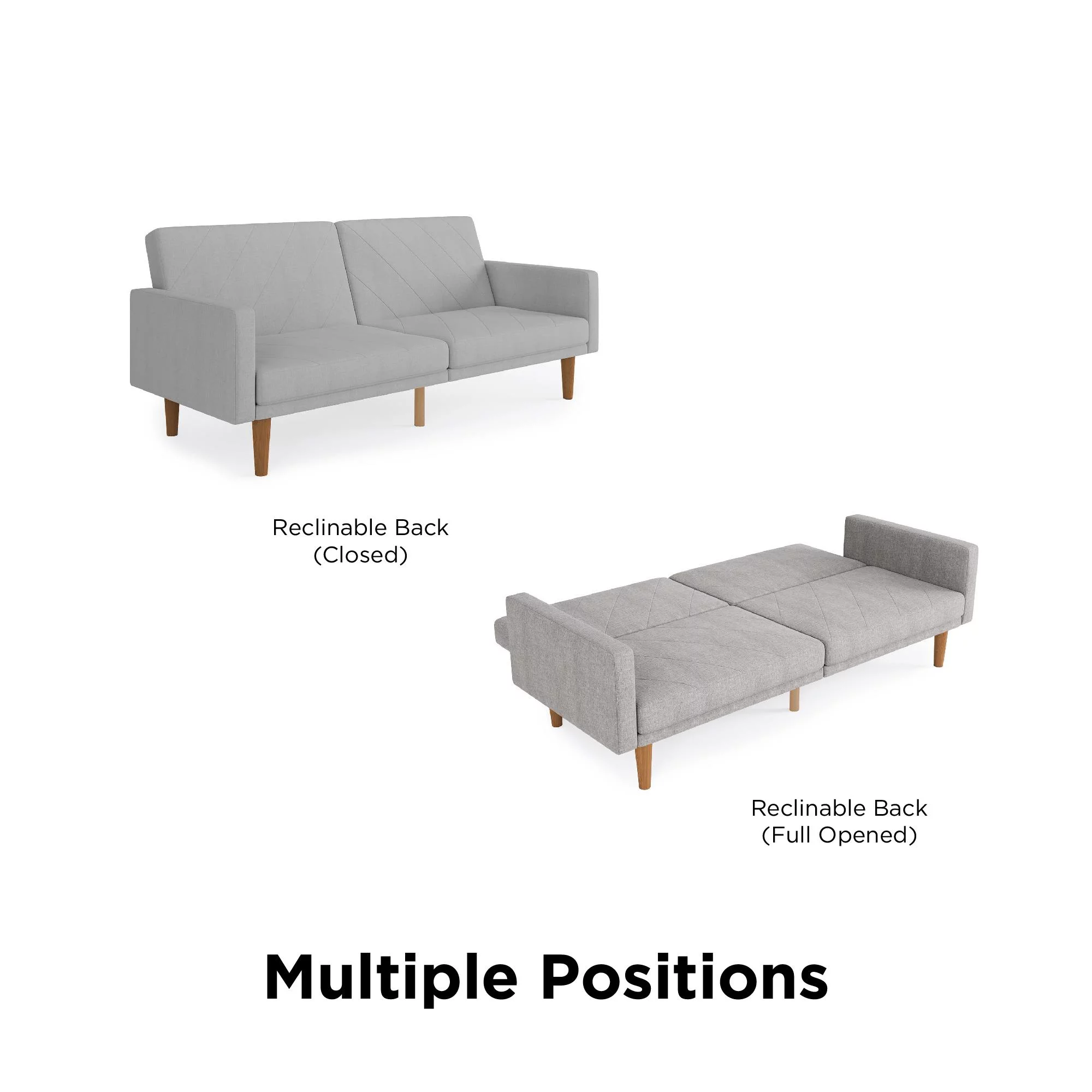DHP Paxson Futon with USB Port, Convertible Sofa Bed, Light Gray Linen