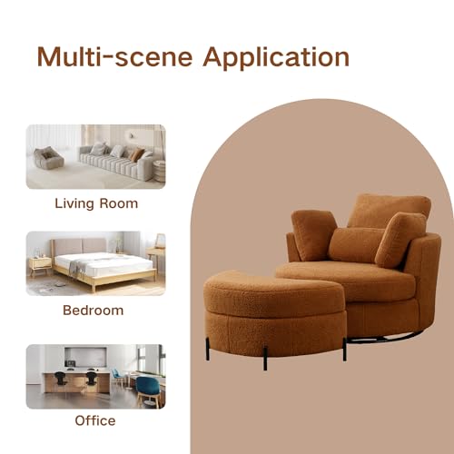 Chifee & Vingol 42.2" Oversized Swivel Accent Chair Round Barrel Chair,Chenille,Beige