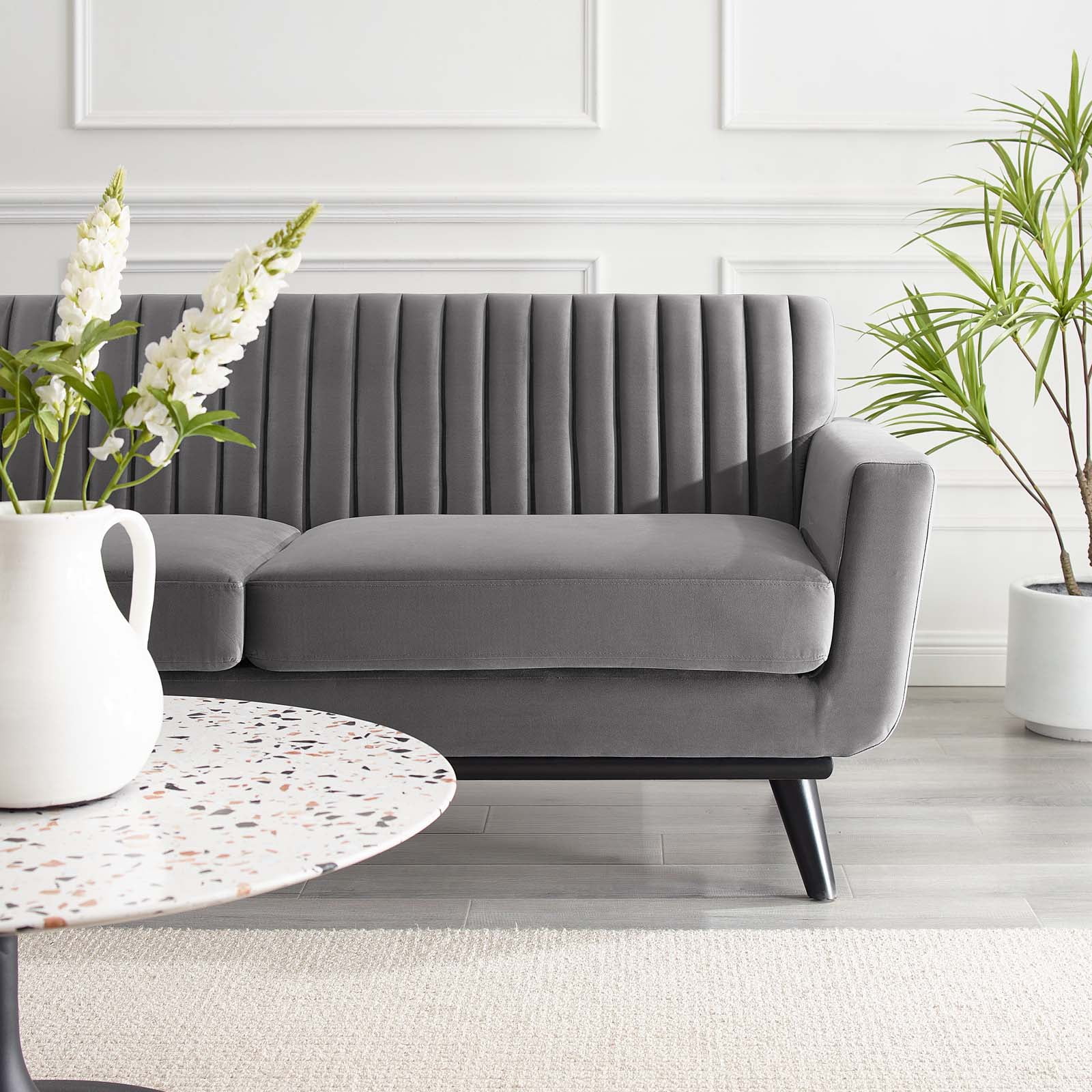 Modway Engage Channel Tufted Performance Velvet Loveseat in Gray