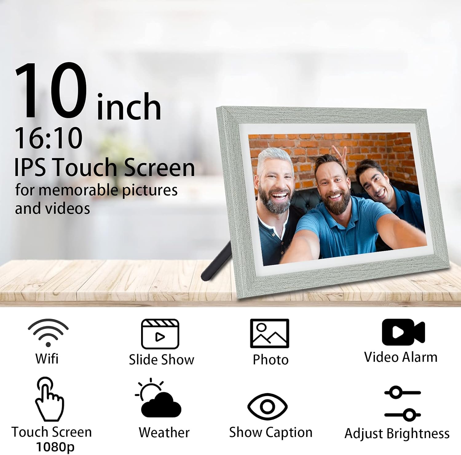 Digital Photo Frame, HAOVM 10.1 Inch USB Digital Photo - Widescreen HD IPS Display with 16GB Storage, Auto-Rotate, Wall Mountable