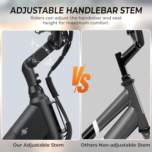 Electric Bike for Adults, 1000W Peak EBike, 50 Miles 21.7MPH Adult Electric Bicycles with 48V Built-in Removable Battery, Adjustable Stem, Rear Rack