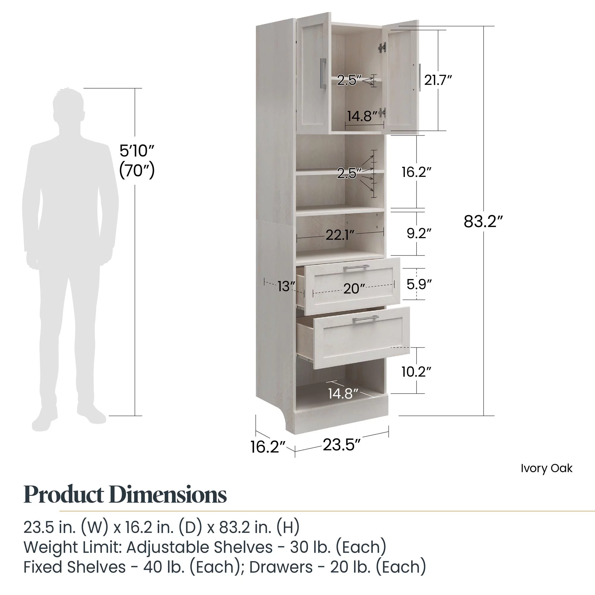 Systembuild Evolution Elba 2 Door 2 Drawer Modular Closet Unit, Ivory Oak