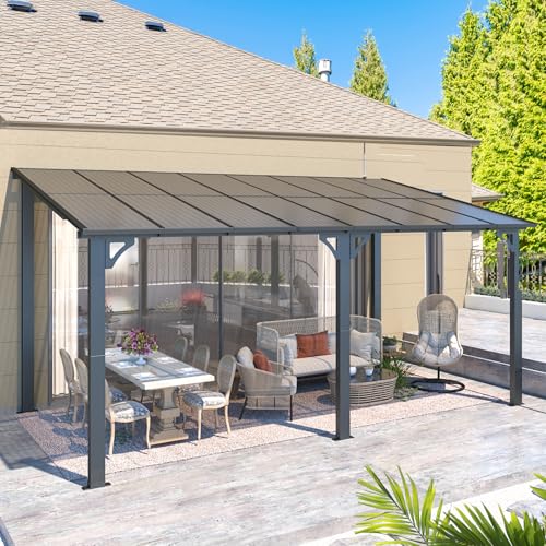 AECOJOY 10&rsquo; x 10&rsquo; Gazebo, Wall Mounted Gazebos Pergola on Clearance, Outdoor Patio Lean to Gazebo Awnings for Deck, Porch