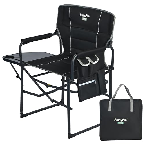 SUNNYFEEL Oversized Camping Directors Chair 2 Pack, Portable Folding Lawn Chairs for Adults Heavy Duty with Side Table,Pocket for Beach, Fishing
