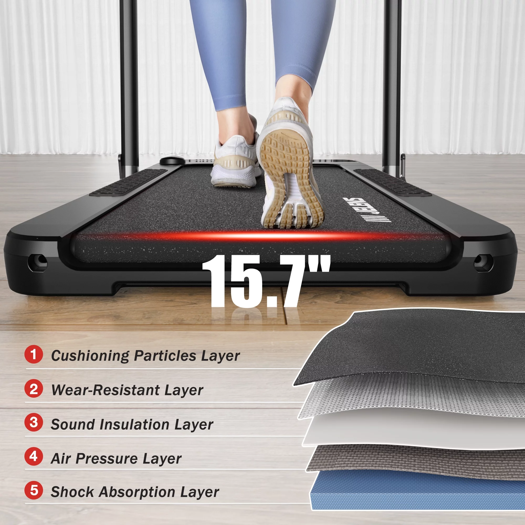 JELENS 2 in 1 Incline Treadmill Under Desk Walking Pad 2.5HP Home Folding Treadmills with Gesture Sensing Control