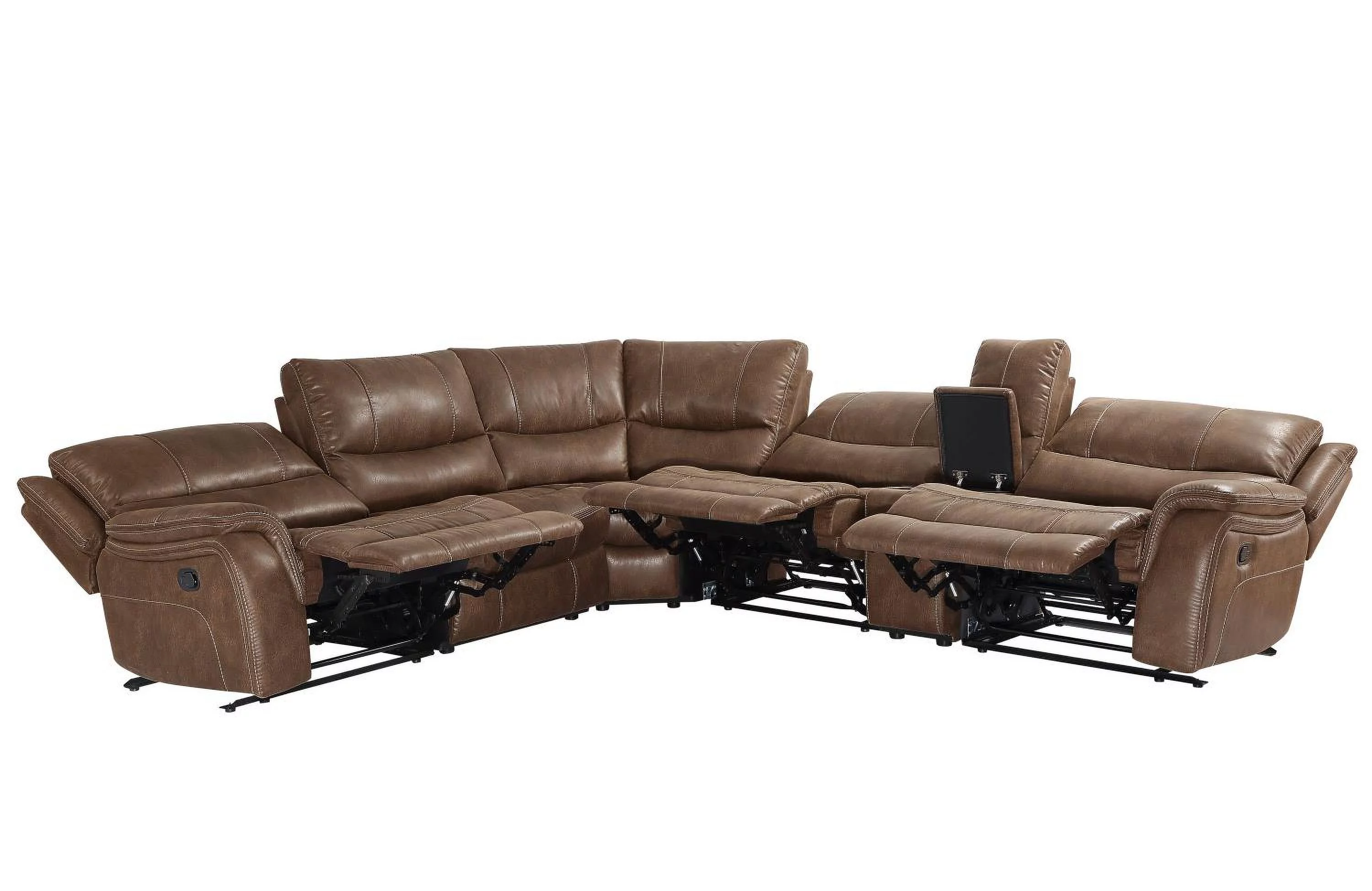 Lehi Cocoa Brown Faux Leather 6-Piece Manual Reclining Sectional