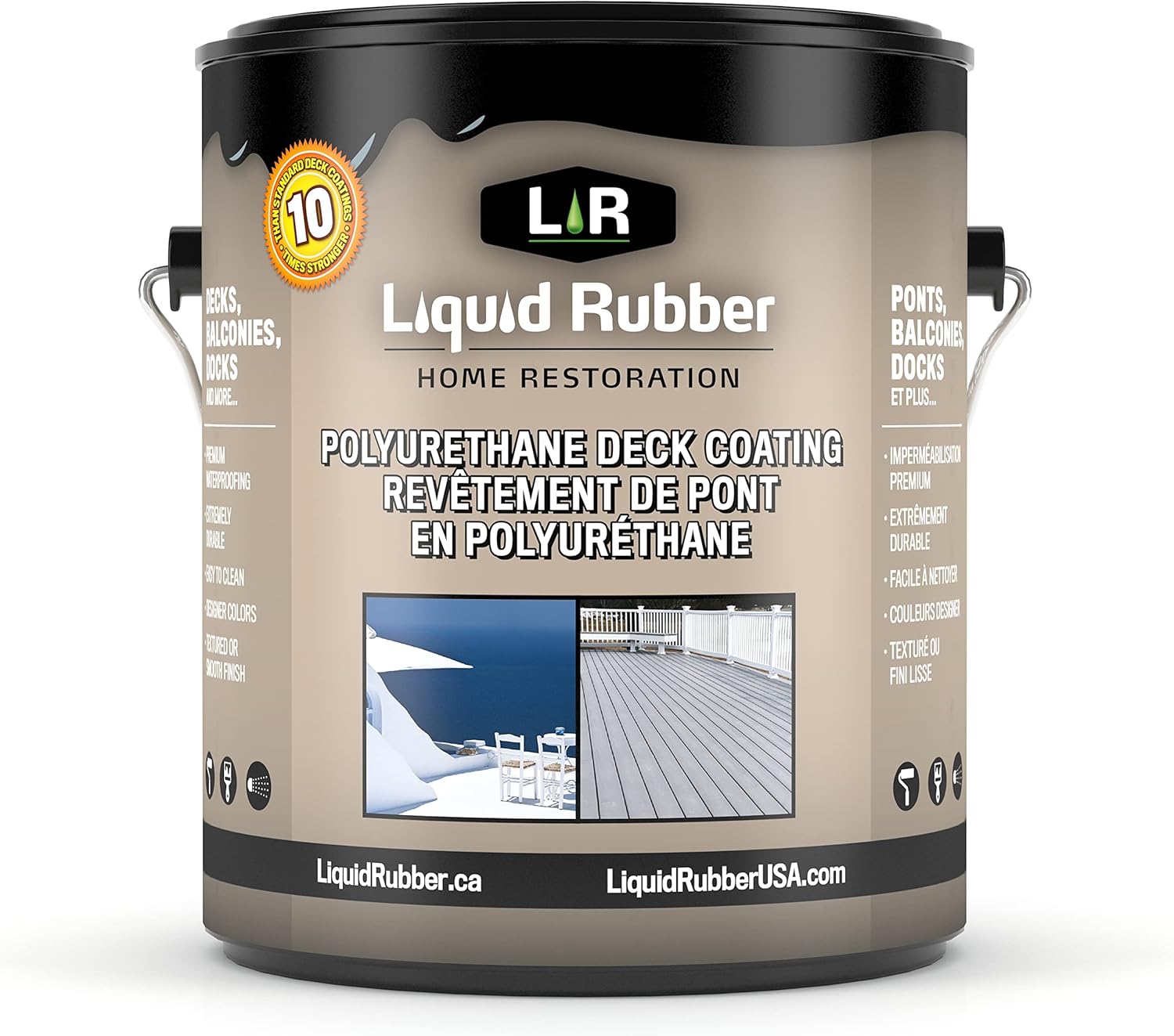 Liquid Rubber Smooth Polyurethane Deck Coating - Solar Protection Deck Sealant, Non-Toxic Multi-Surface Waterproofing Membrane, Easy to Apply, White