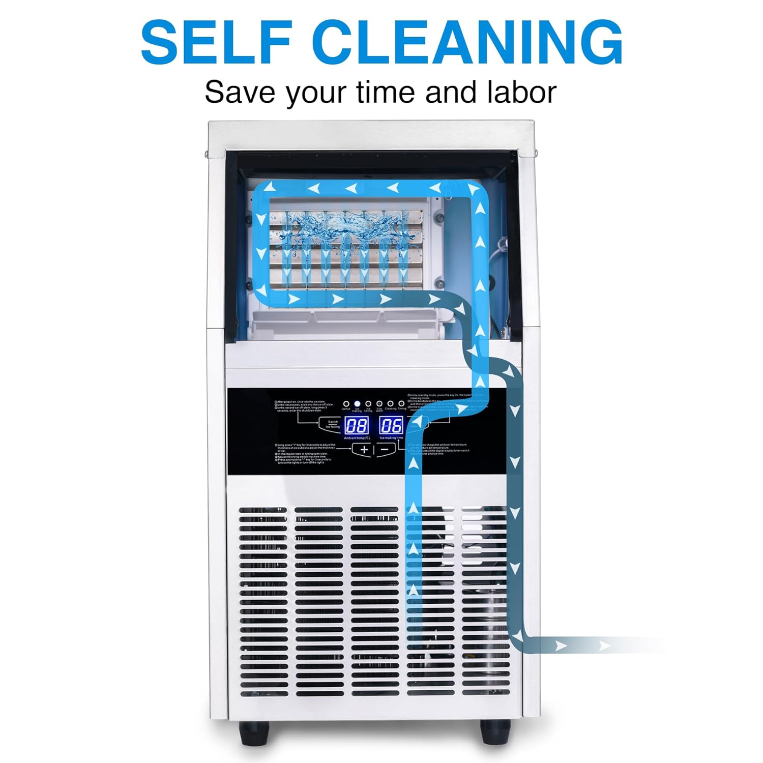 Ice Maker, Commercial Ice Maker Machine 120-130LBS/24H with 28LBS Storage Bin, Freestanding/Under Counter Ice Machine for Home/Party/Bar/Restaurant
