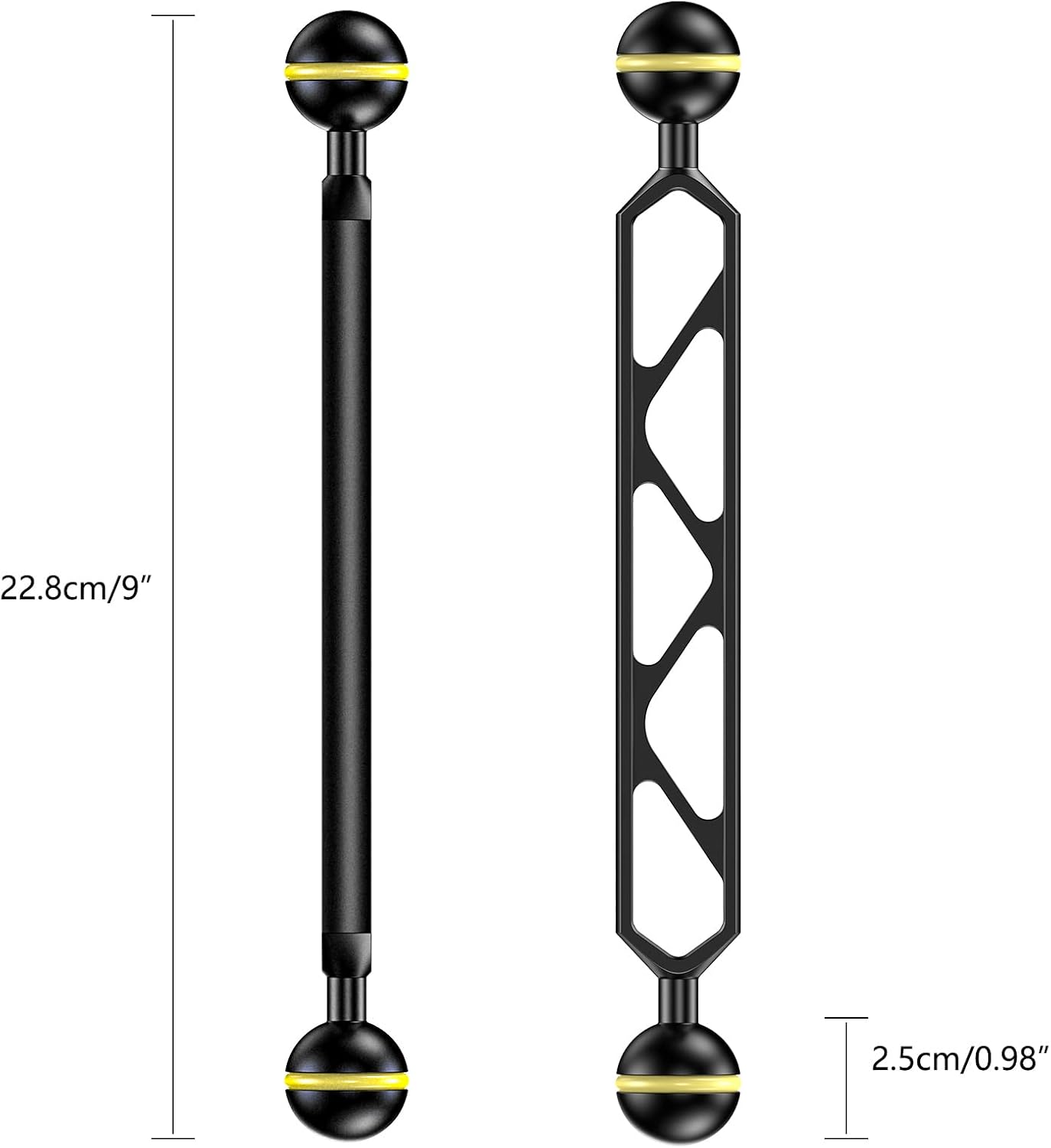 Seafrogs 4&rdquo;Aluminum Alloy Underwater System, Connector Ball Head, Aluminum Alloy Dual Balls Arm for Strobe/Video Light/Diving Camera Tray