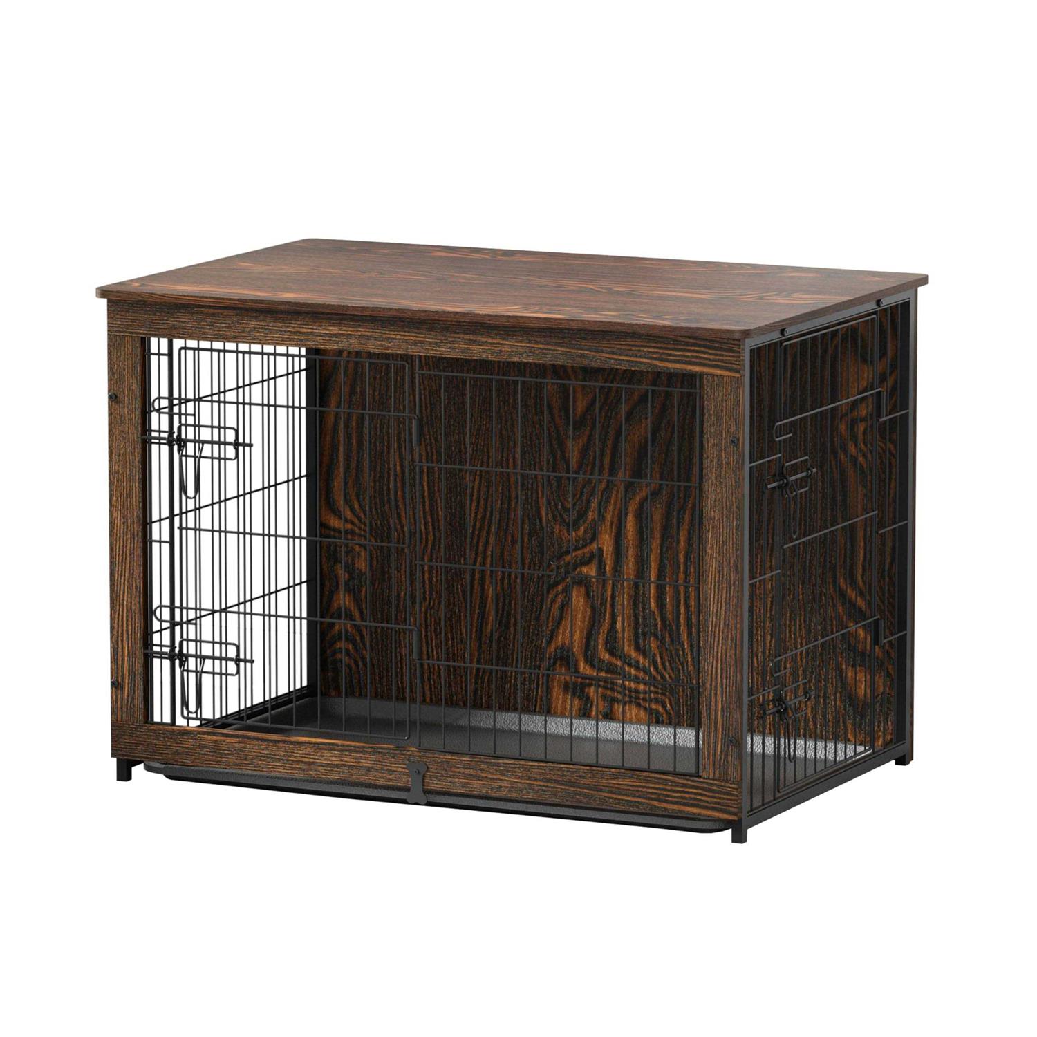 Megidok Wooden Dog Crate Furniture with Cushion Dog Crate End Table with Tray - Pet Supplies online store