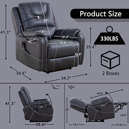 Power Zero Gravity Chair: Electric Recliner with Heat and Massage, Phone Holder for Living Room, Side Pockets, OKIN Motor, USB Port