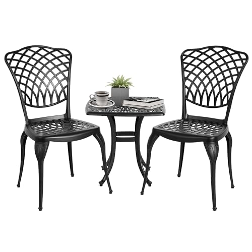 HOMEFUN Bistro Table and Chairs Set of 2 Outdoor 3 Piece Patio Set, Rose Pattern Cast Aluminum Bistro for Garden Balcony