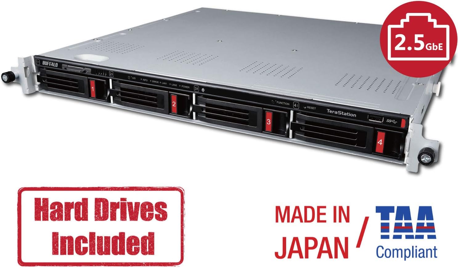 BUFFALO TeraStation 3420RN 4-Bay Rackmount NAS 4TB (2x2TB) with HDD NAS Hard Drives Included 2.5GBE / Computer Network Attached Storage / Private