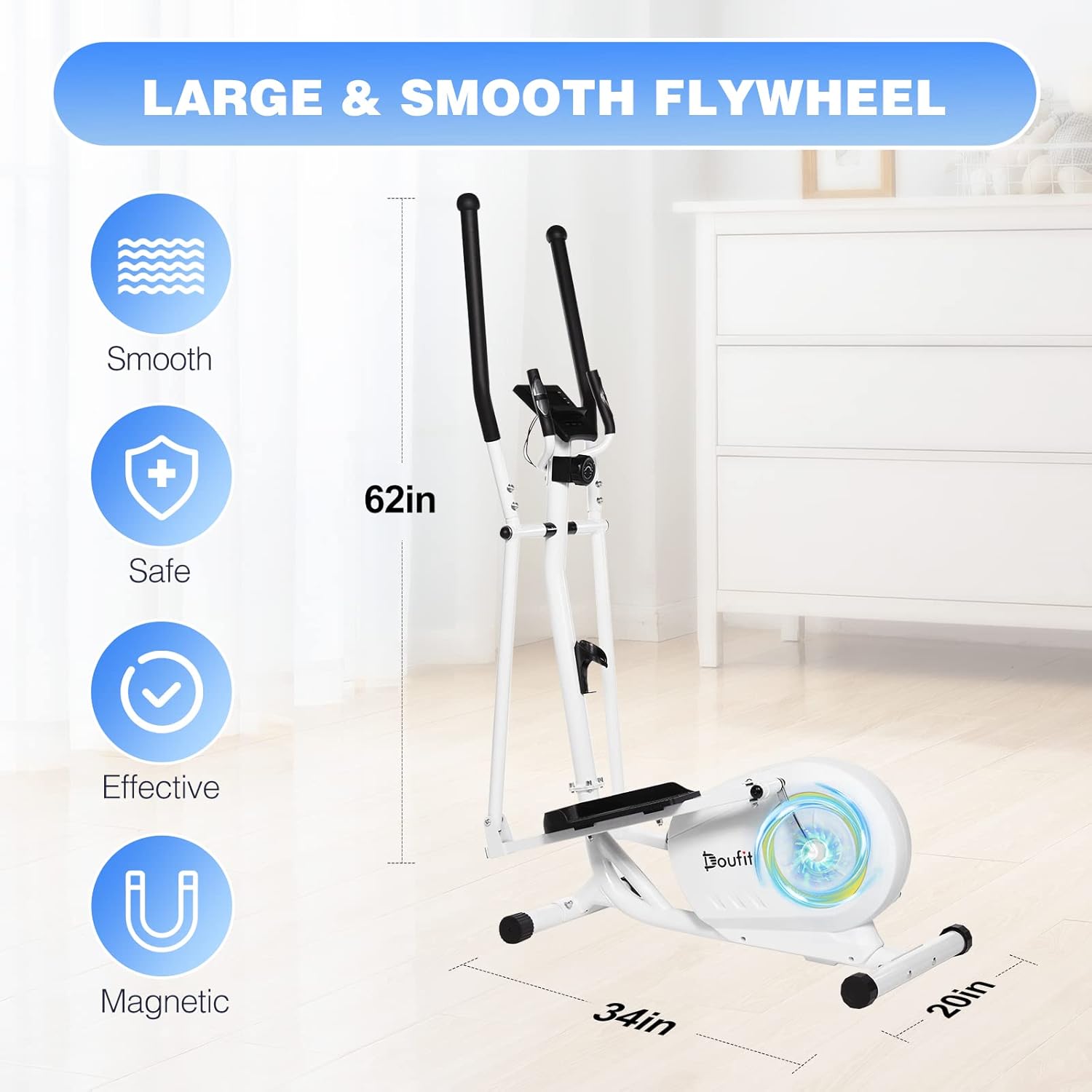 Elliptical Machine for Home Use, Doufit EM-01 Eliptical Exercise Machine Trainer with LCD Monitor and 8-Level Adjustable Resistance (2022 Upgraded)