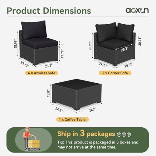 Aoxun 7 Piece Patio Furniture Set Wicker Rattan Patio Sectional Sofa Set Outdoor Seating Furniture with Thickened Cushion, Grey