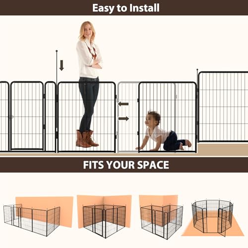 mestyl Dog Play Pen Indoors, Heavy Duty Metal Puppy Playpen, Portable Dog Exercise Pen Temporary Pet Fence with Gate