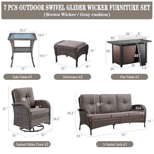 Patio Wicker Chairs Swivel Rocker - Outdoor Swivel Rocking Chairs Set of 2 with Rattan Side Table